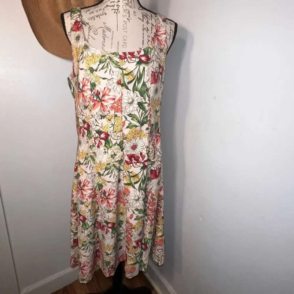 Ladies size sleeveless floral panel skater style fit flare summer midi dress
